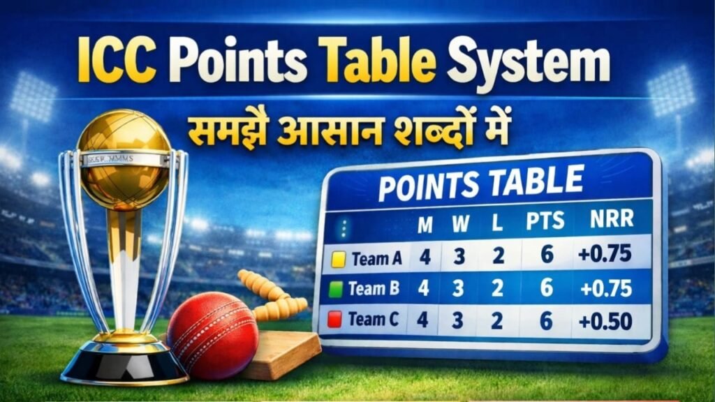 ICC Points Table System Explained in Hindi – जानिए कैसे तय होती है टीमों की रैंकिंग