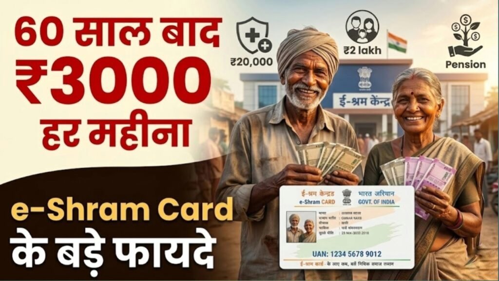 e-Shram Card Benefits 2026: ₹3000 पेंशन, ₹2 लाख बीमा और सभी योजनाओं की पूरी जानकारी