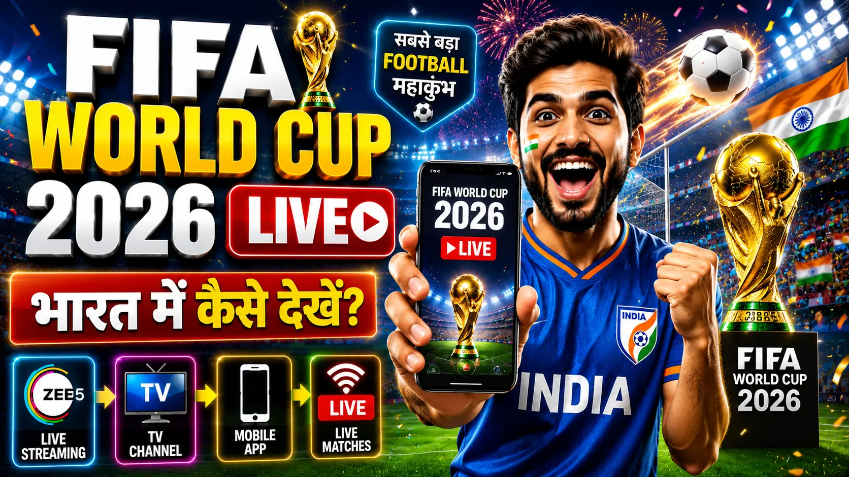 2026 FIFA World Cup कैसे देखें? भारत में लाइव स्ट्रीमिंग, टीवी चैनल, समय पूरी जानकारी