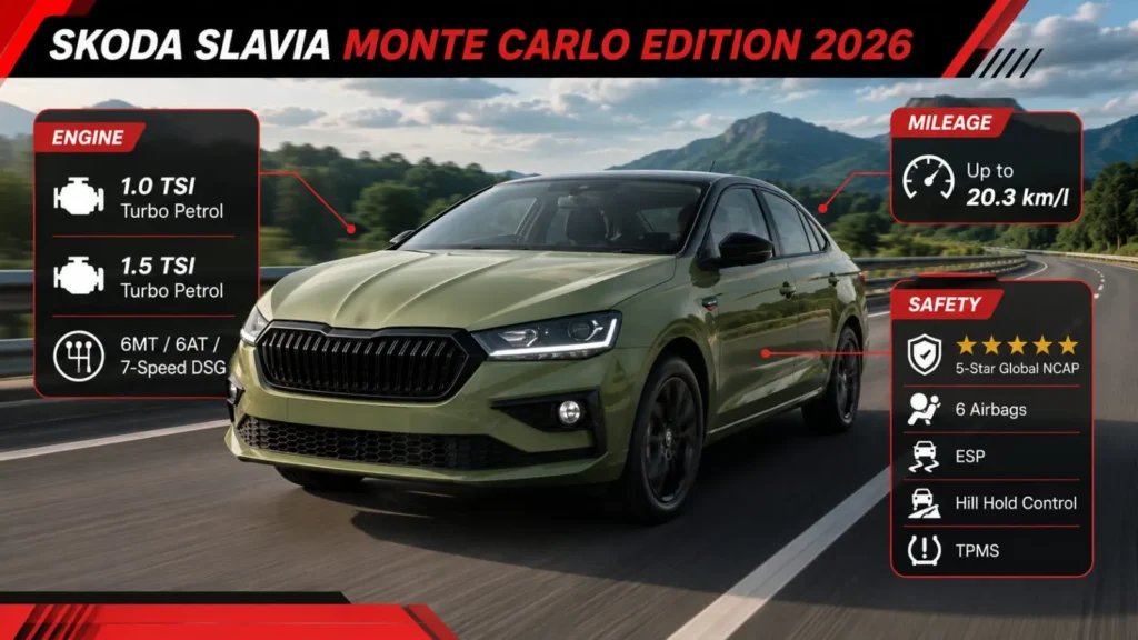 Skoda Slavia Monte Carlo Edition 2026: कीमत, फीचर्स और पूरी रिव्यू
